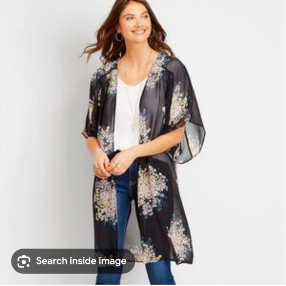 Maurices Black Floral Kimono